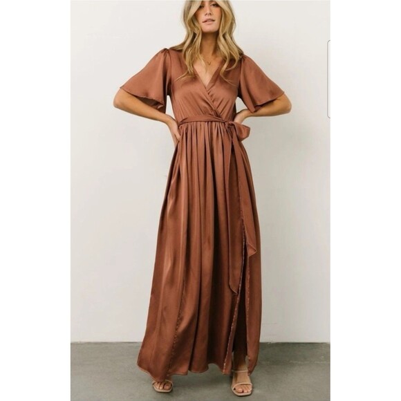 Baltic Born Sicily Satin Maxi Regency Romantic Bridesmaid Dress in Rust Orange - Picture 1 of 8